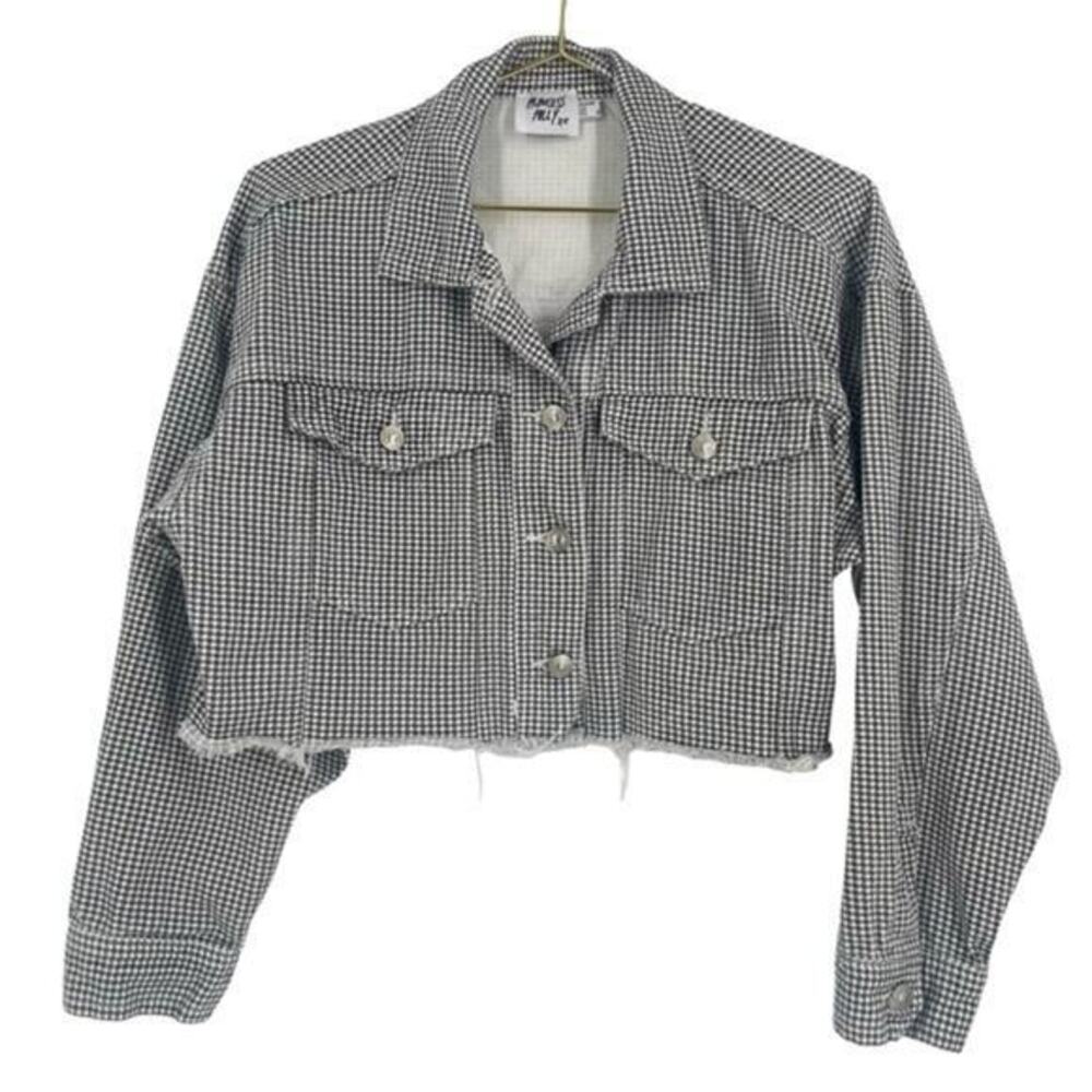 Princess Polly Black and White Cropped Jean Jacket size 2